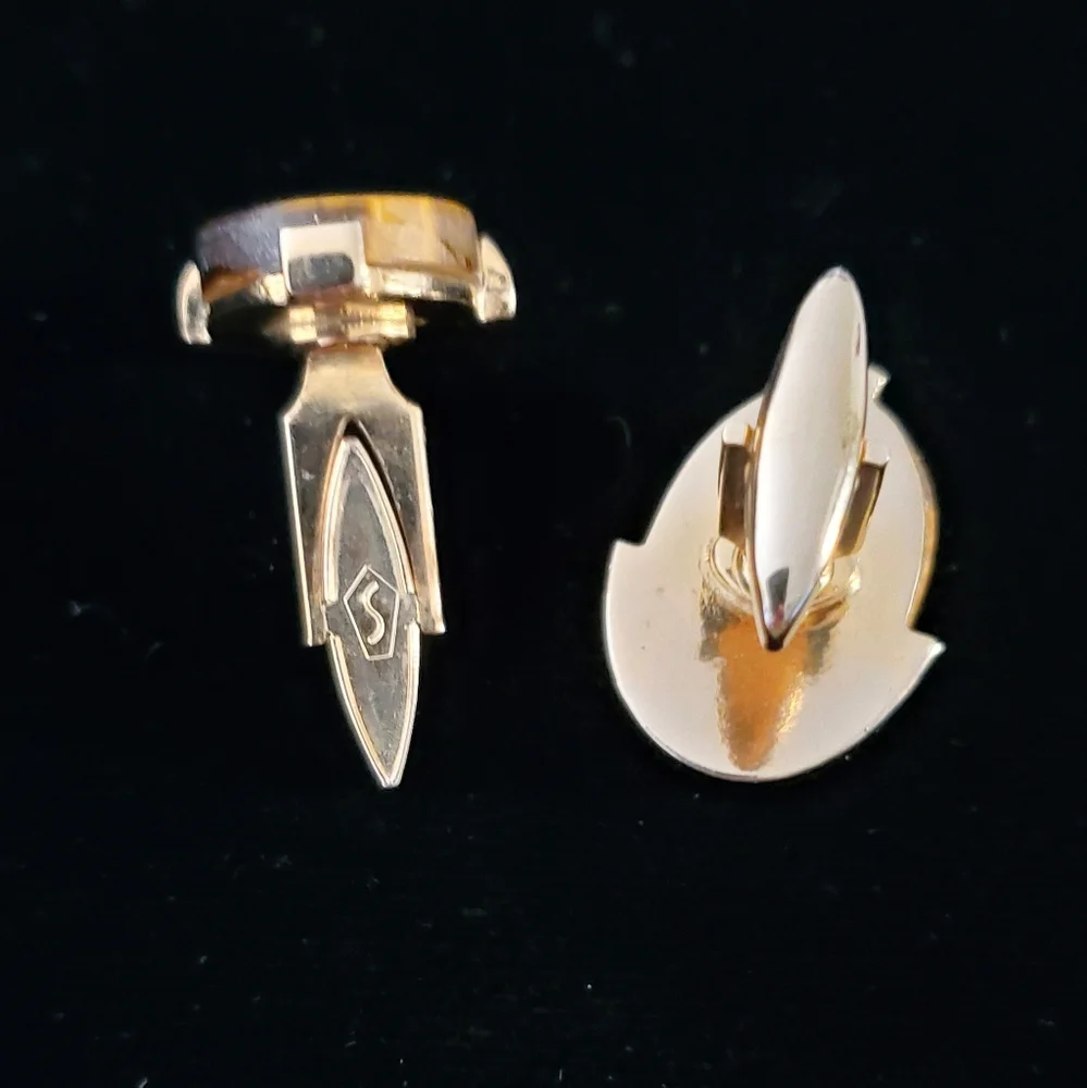 Swank Vintage Tigers Eye Black Onyx Cufflinks 1950's 1960's